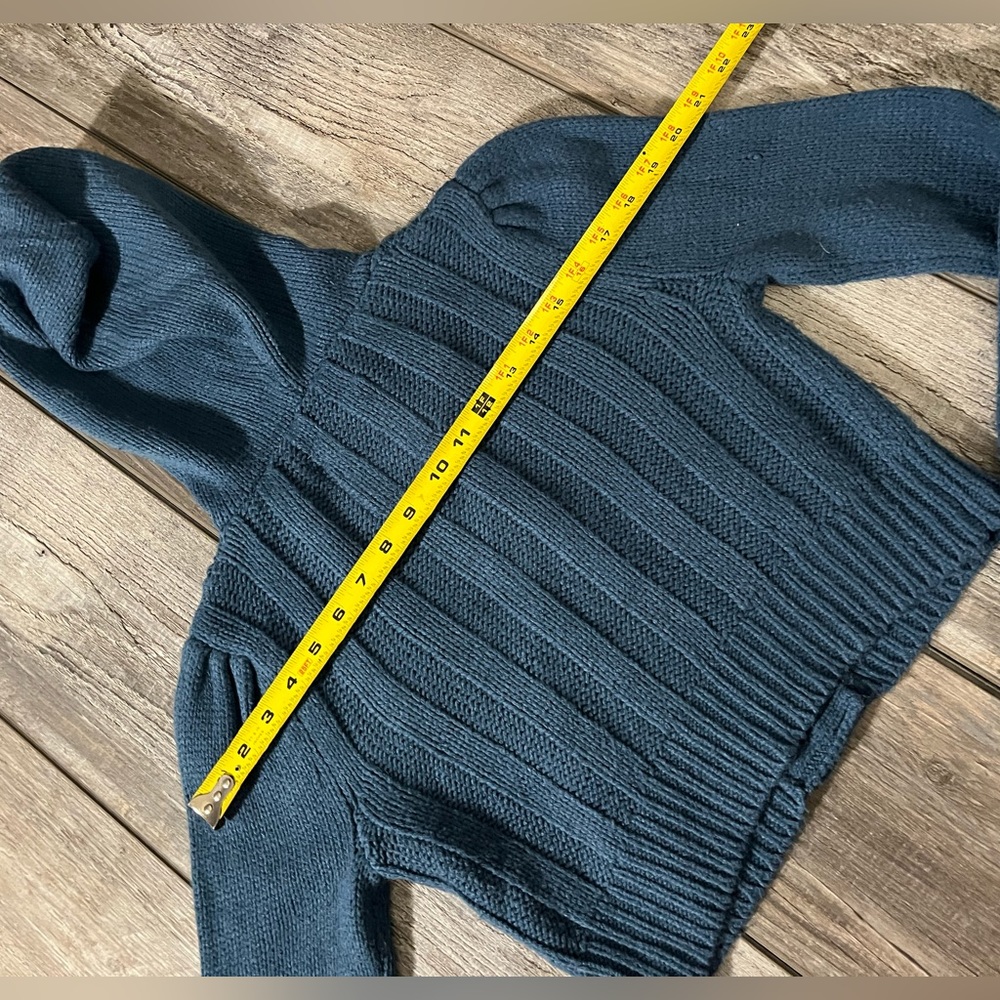 Love Rocks Midnight Blue Hooded Button Down Cableknit Cropped Sweater - M - Picture 11 of 12